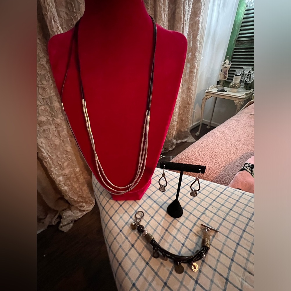 Silpada SS & Leather Necklace ,Bracelet, earrings set